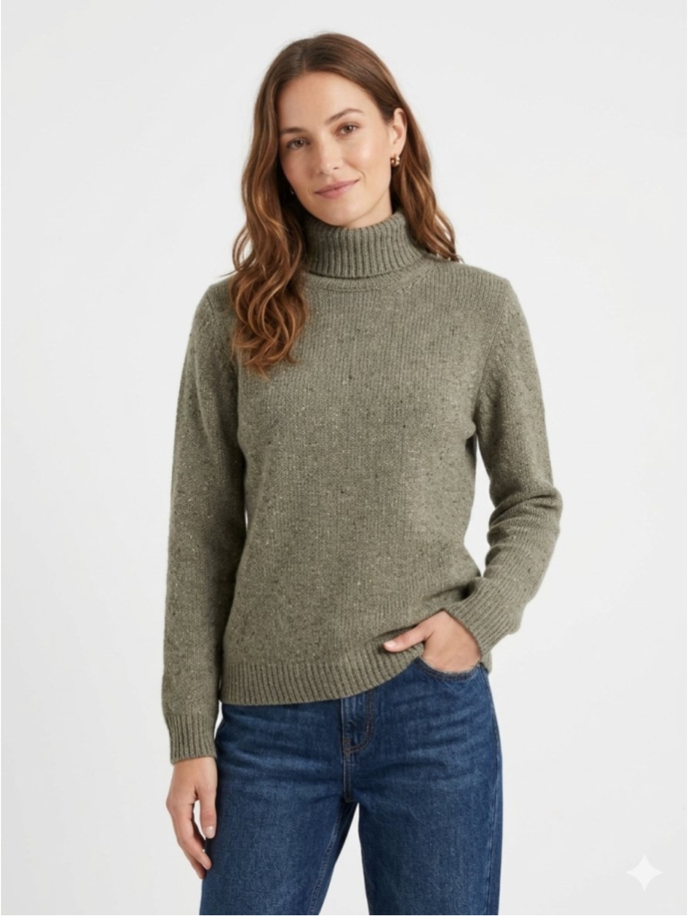 IrelandsEye Dublin Speckled Luxury Wool Blend Turtleneck Sweater Green Large 820
